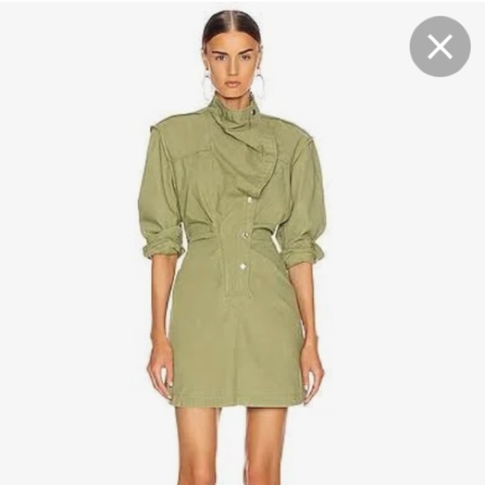 LINORE COTTON CANVAS MINI DRESS IN ARMY GREEN